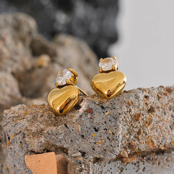 Golden Heart Sparkle Studs